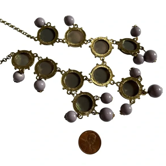 🍭5 for $20🍭 Silver Tone Green Foil Beaded Drop Statement Necklace CC - Picture 3 of 5